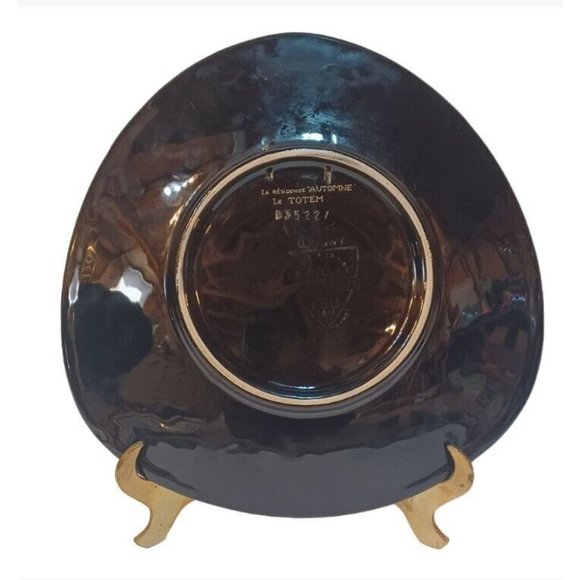 Longwy France Le Totem Automne Enamel Plate Triangular Black Ceramic Wall Decor - Picture 5 of 7